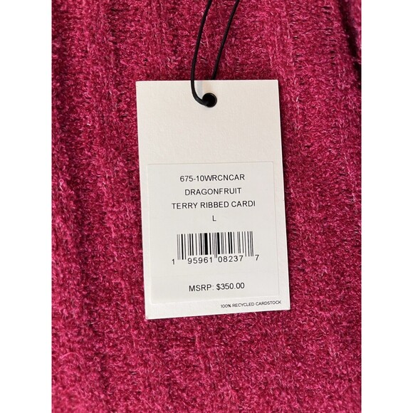 RE/DONE womens Terry Ribbed Cardi Sweater size Large Dragonfruit Cardigan $350 - Picture 10 of 12